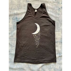 Cosmic Clothing Black Falling Stars Moon Tank Top Unisex Medium